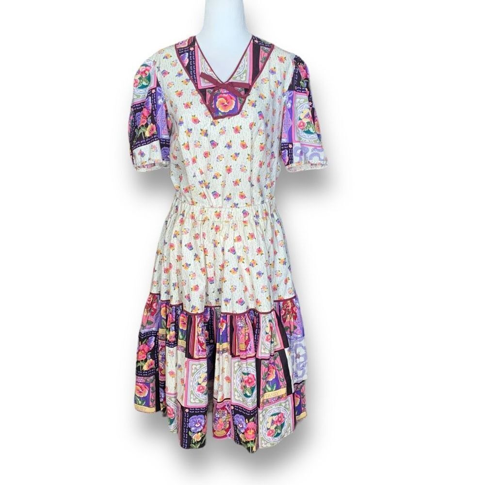 Vintage Handmade Square Dancing Skirt Set Purple Pansy Floral Printed Midi‎